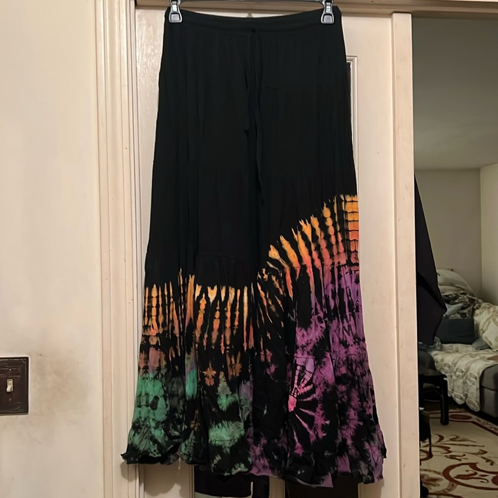 Black Maxi Skirt with Tie Dye Bottom